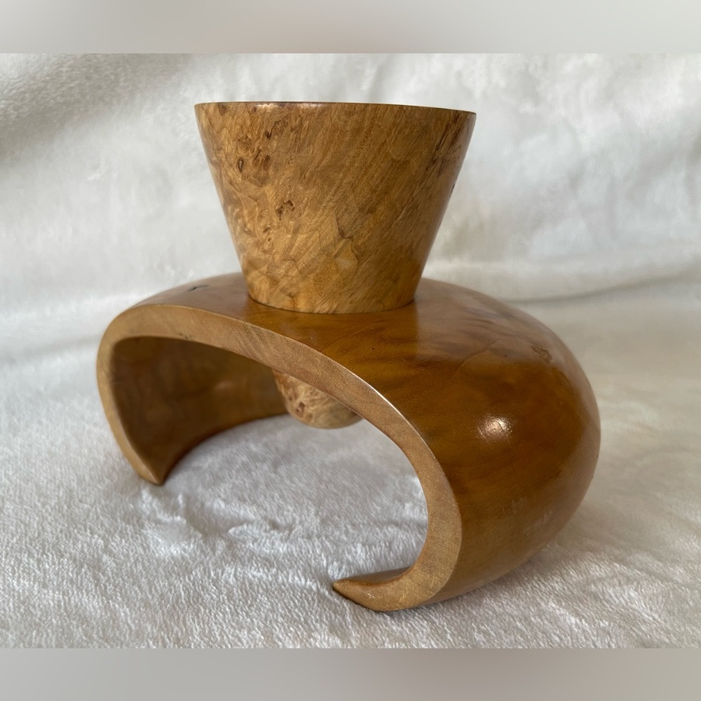 Vintage Oak Burl wood hand turned statement candle holder